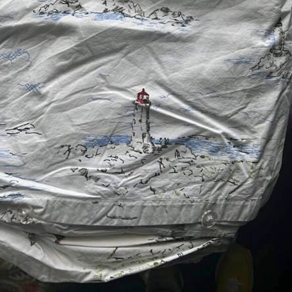 Pottery Barn Lighthouse Duvet Cover Set Blue KING 2 Std Shams Nautical RARE - Picture 2 of 4